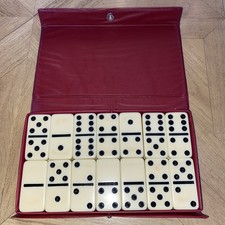 Vintage Dominoes By Pavilion Thick White Tiles DOUBLE 6 Red Vinyl Case