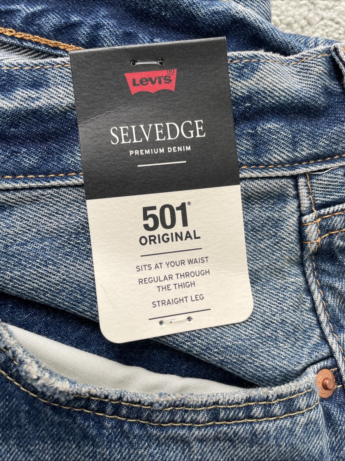 Levi's Premium 501 Original Selvedge Blue Distress Jeans Men's Size 34 X 34 Fly thumbnail 3