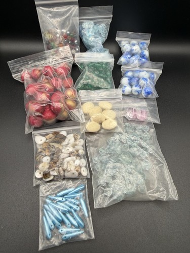 12 Bags Of Beads. Various Sizes And Types. Unknown Brands. Please See Pictures