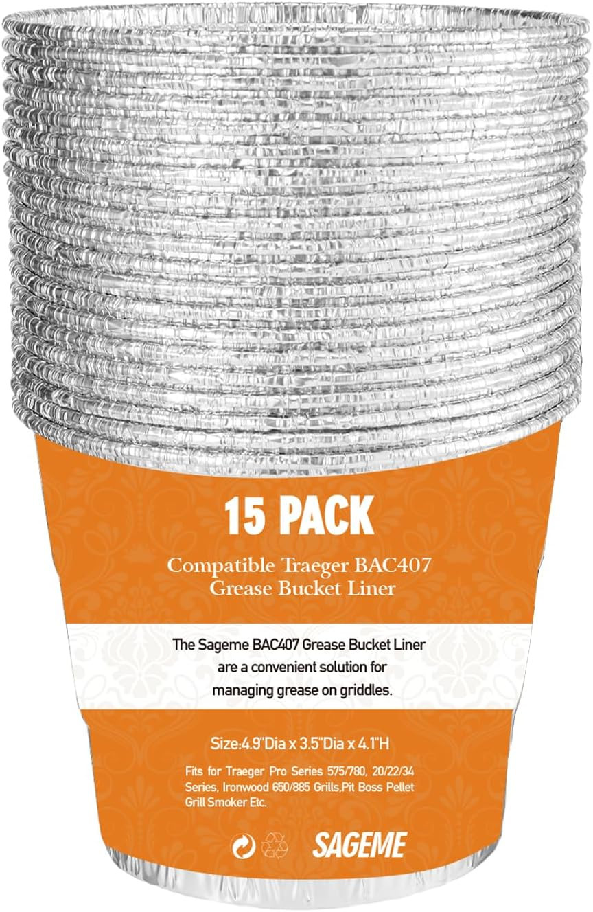 15 Pack BAC407 Grease Bucket Liner for Traeger Grills,Drip Liner Drip Pan for HD