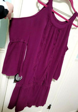 FLASH SALE Terra &Sky PLUS 0X 14W XL BOHO Dress Burgundy Purple Cold Shoulder Sl