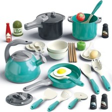 32Pcs Kids Play Kitchen Toys Set, Toddlers Pretend Cooking Playset Acccessori...