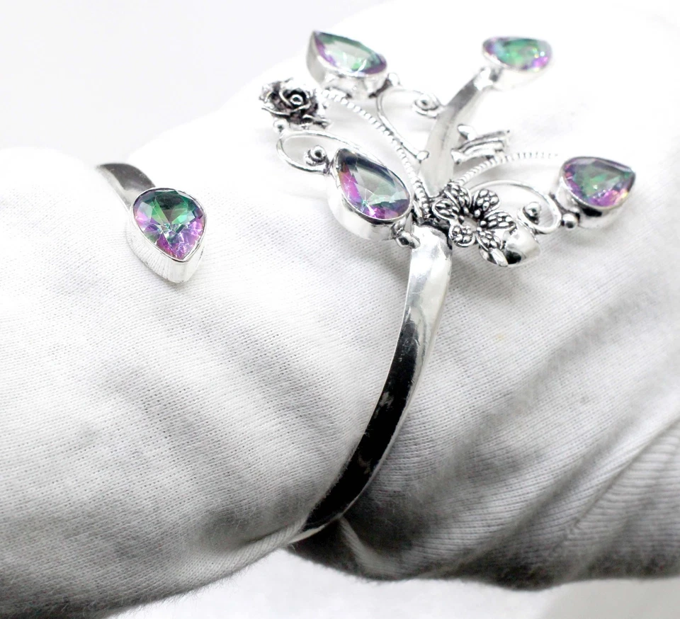 Brazalete brazalete de plata de ley 925 con piedras preciosas de topacio místico hecho a mano Foto 3 de 4