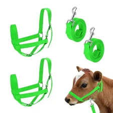 2-Pack Adjustable Cattle Cow Halter, 12.6"-18.9" with Leading Rope [Green]