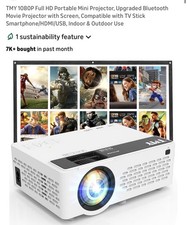 TMY 1080P Full HD Portable Mini Projector, Upgraded Bluetooth Movie Projector wi