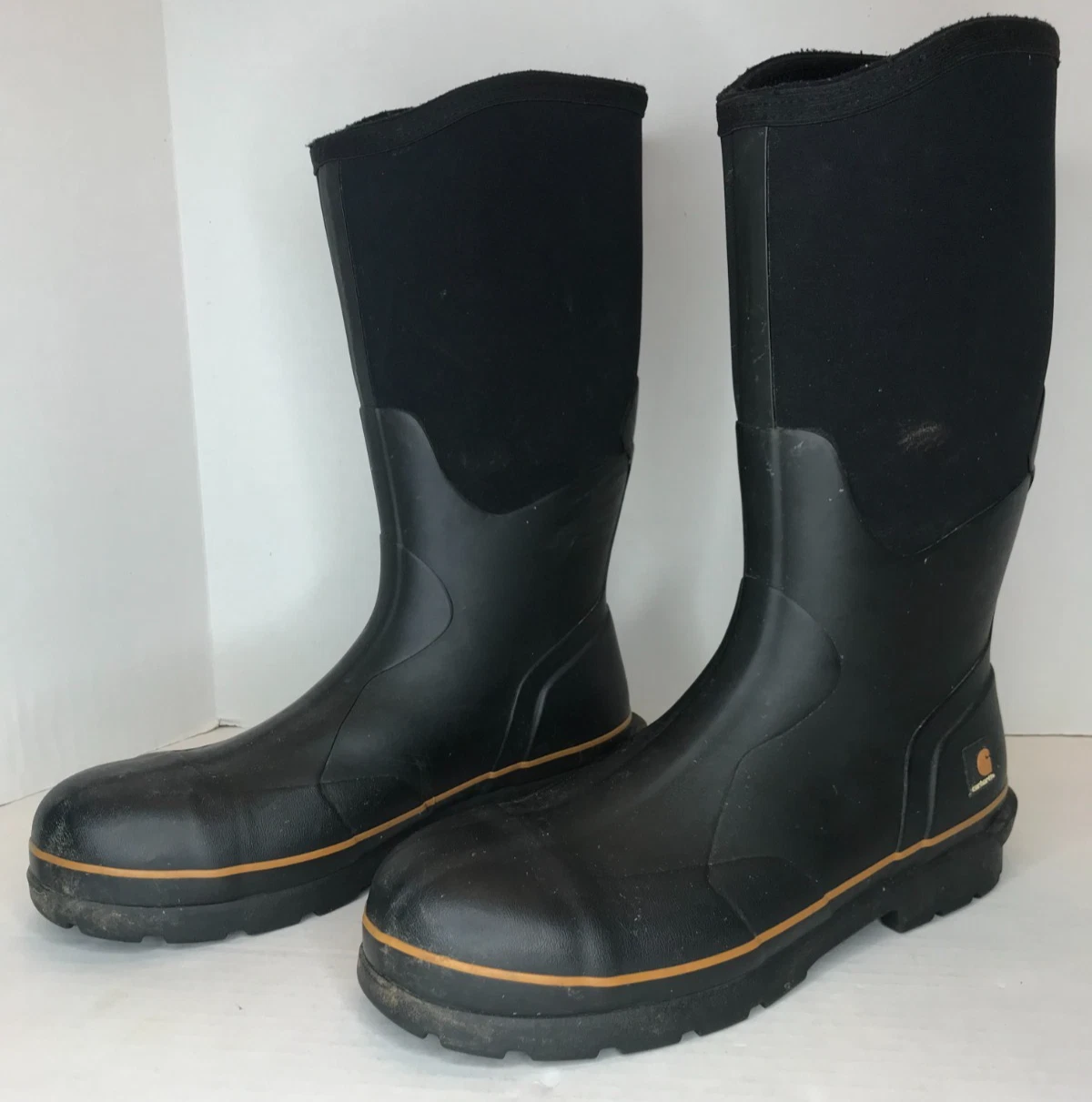 Carhartt Mudrunner Boots Mens Size 14 Black Rubber Waterproof Pull On 15"