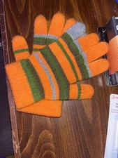 Coraline Striped Gloves Orange  Green Fuzzy Gloves for Kids 12 Years NEW