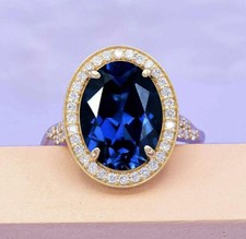 3.00Ct Oval Cut Lab Created Blue Sapphire Engagement Ring 14K Yellow Gold Plated