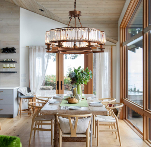Retro Brown 6-Light Crystal Chandelier Flush Mount Ceiling Lamp Pendant Lighting - Picture 9 of 12