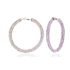 Sparkly Hoop Earrings for Women Exaggerated Rainbow Rhinestone Hoops Earrings...