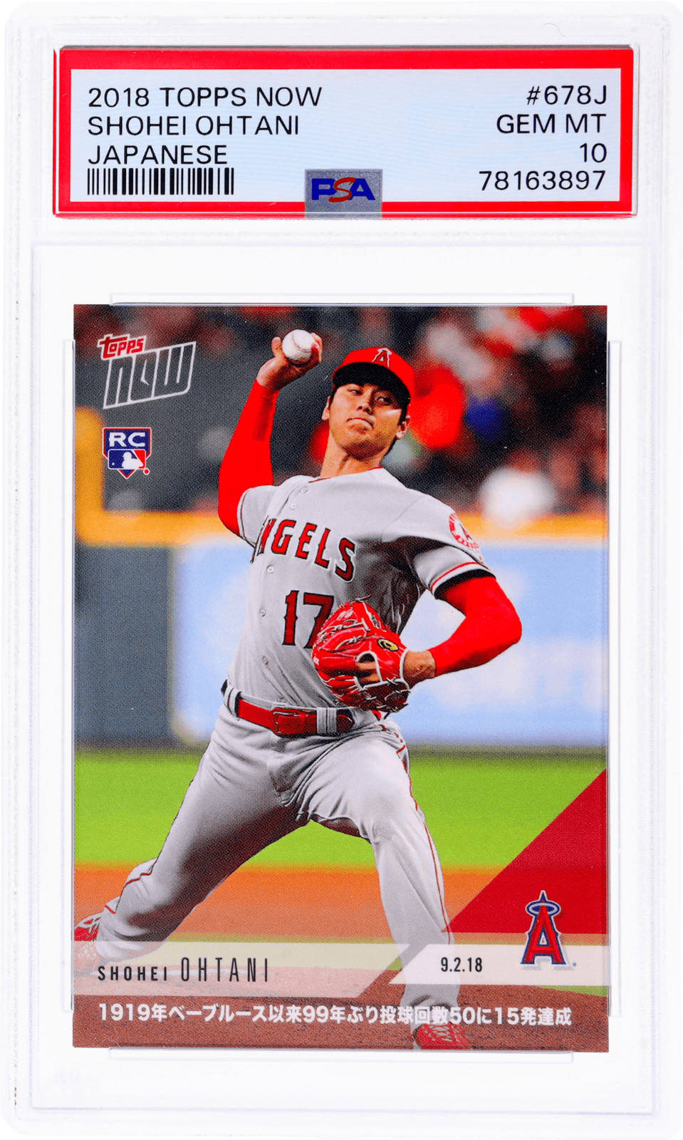 2018 Topps Now Shohei Ohtani Japanese #678J /1604 PSA 10 Rookie RC