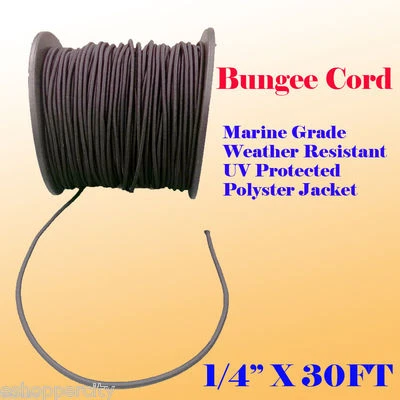 MTP 1/4" x 30 Ft (10 Yard) Premium Marine Grade Bungee Shock Stretch Cord UV Black