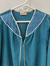 Vintage Kayser Womens Robe Turquoise Full Length Half Zip Housecoat Size Large