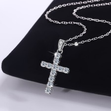 1.1CT VVS1 Moissanite Cross Pendant Necklace Christmas Gift S925 Sterling Silver