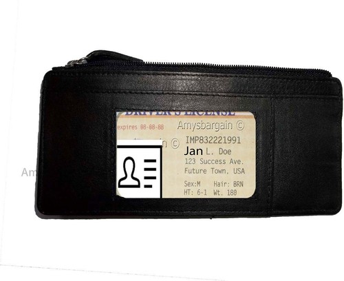 Lote de 12 billeteras negras de cuero genuino liso, estuche con cremallera soporte para tarjeta de crédito - Imagen 9 de 12