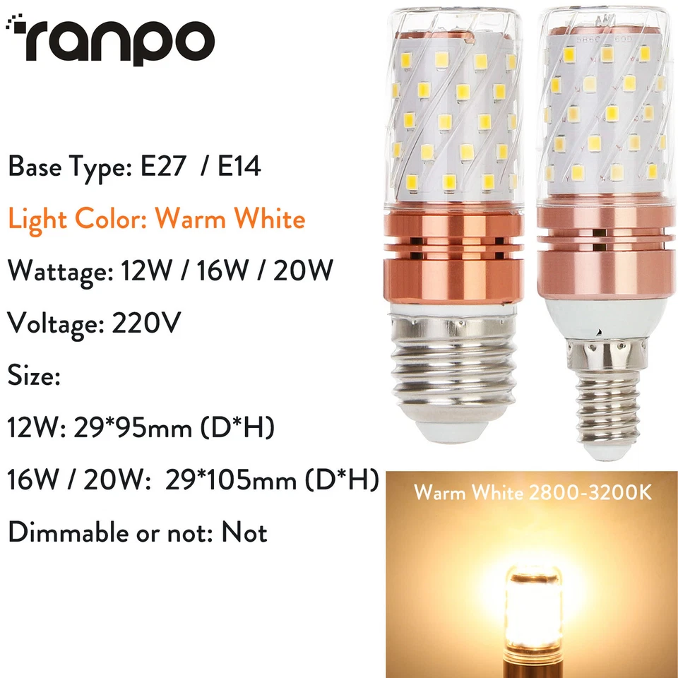 E14 E27 LED Corn Bulb Light 20W 16W 12W 3 Colors 220V 2835SMD Lamp High Power RH - Image 3 of 4