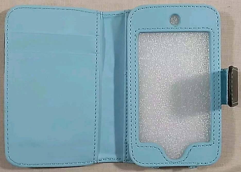 Capa folio de couro ecológico universal para iPhone 4S iPhone 4 com bolso para cartão preta/aqua - Imagem 3 de 4