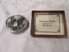 Vintage 1981 Bergamot Brass "Proud to be an American Eagle" Belt Buckle  H-132