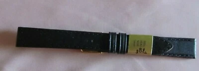 Bracelet de montre en cuir véritable veau noir Largeur 14 mm neuf attache dorée - Photo 1/4