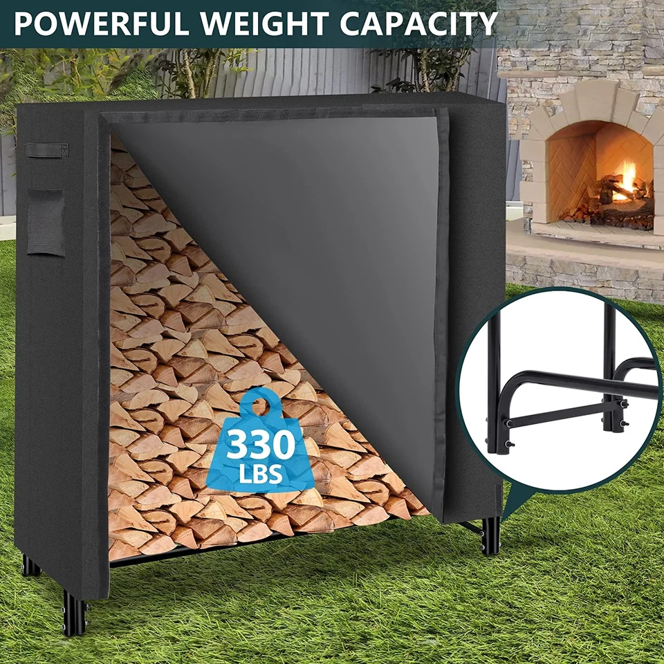 Estante de leña para exteriores de alta resistencia de 4 pies con cubierta soporte de almacenamiento de madera para chimenea Foto 2 de 4