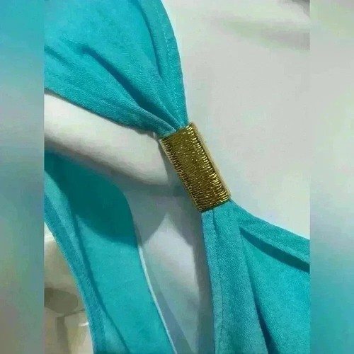 Abito Georgette Blu Turchese L Party Danza Beach Resort Y2K Glam Estate - Foto 5 di 5