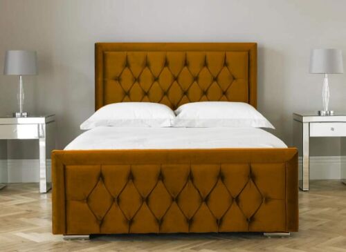 HILTON PLUSH VELVET BED FRAME 5 SIZES SINGLE - SUPER KING MATTRESS OPTION - Picture 19 of 42