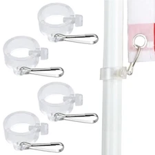 4 Pack Plastic Flag Pole Ring with Hook, Adjustable Flag Pole Rings Clamp Anti 