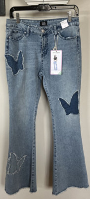 Simple Society On Trend Low Rise Flare Jeans-Butterflies- Womens Size 11/30 NEW