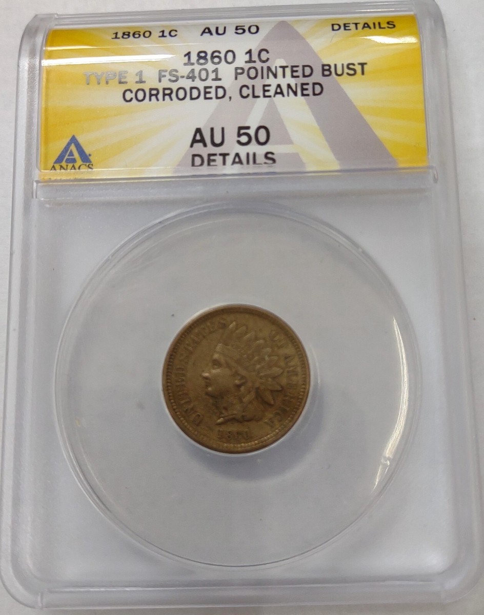 はなぴー 1860 INDIAN HEAD PENNY! TYPE 1 FS-401 POINTED BUST CORRODED