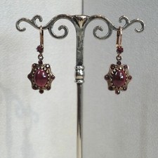 Granatschmuck Granat Ohrringe Cabochon Vintage Trachten Sterling Silber 925/-