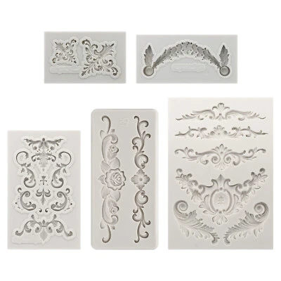UXCELL 5Pcs Polymer Clay Fondant 3D Baroque Iod-Mold Silicone Grey
