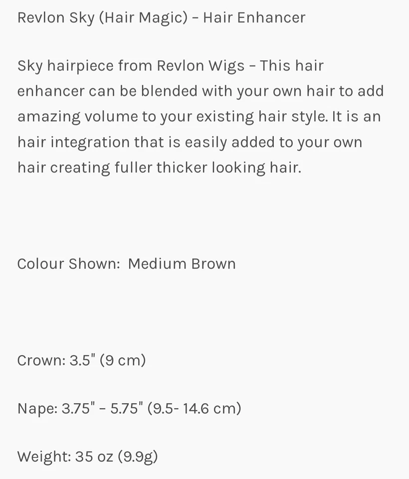 Mejorador de cabello Revlon Hair Magic Sky ¡Perfecto para el volumen! Peluca marrón mediana nueva difícil de encontrar Foto 3 de 4