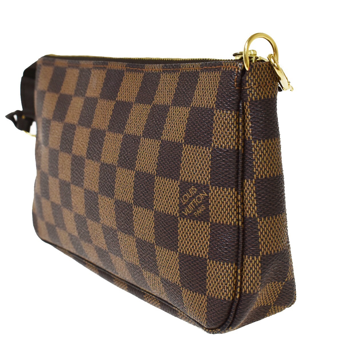 LOUIS VUITTON Navona Hand Bag Pouch Damier Ebene Leather Brown  