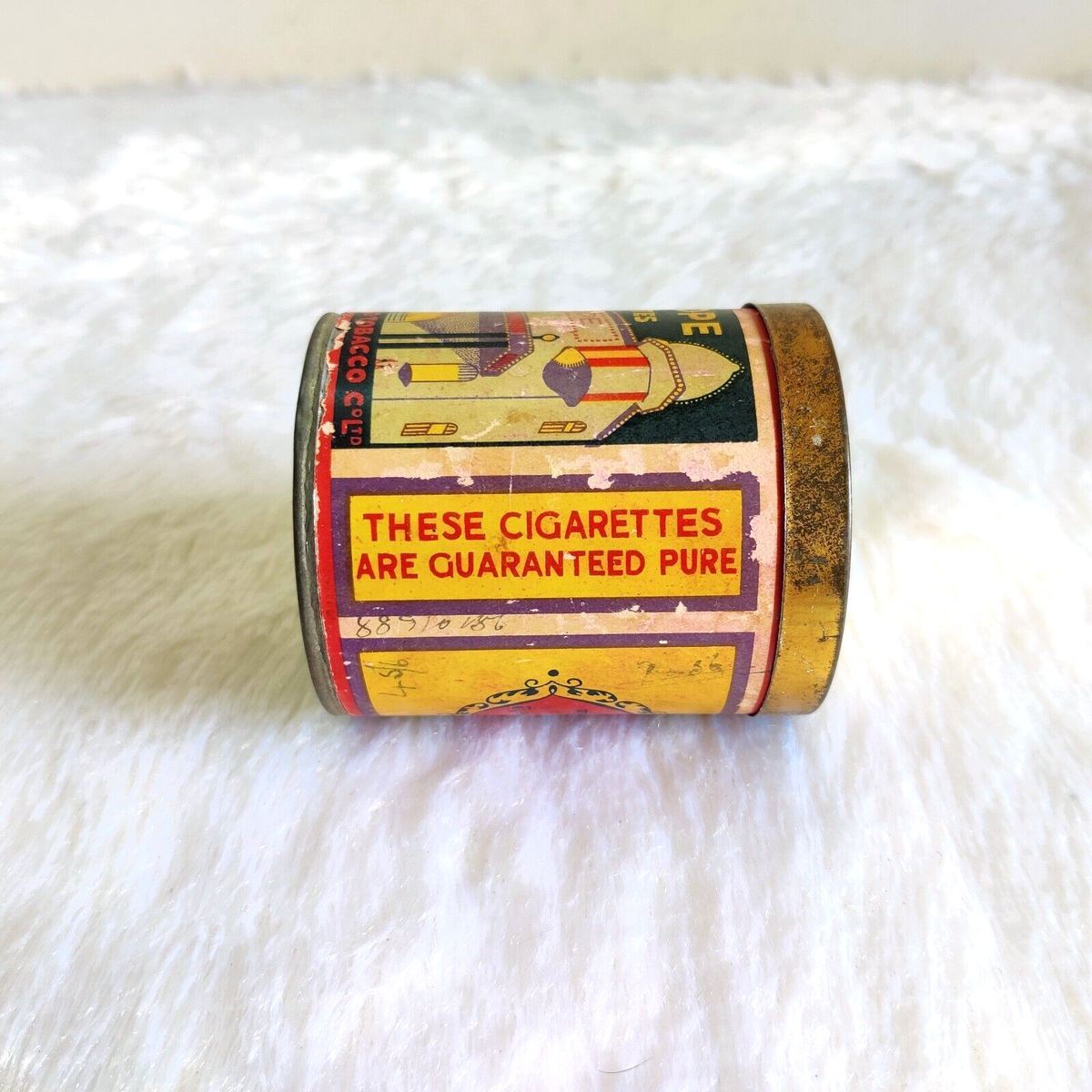 1930 cigarette can 1930s Vintage The Hyderabad Tobacco Bioscope Cigarette Tin Box Round Rare  CG419