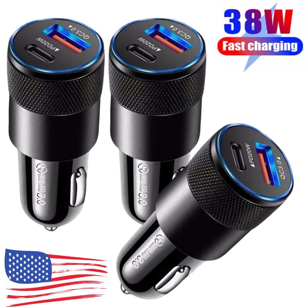 38W USB Type-C PD Car Phone Charger Fast Charge Adapter Cigarette Lighter  Socket