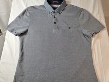 TED BAKER Polo Shirt Mens Sz 4 Gray Floral Collar Trim Golf Tennis Short Sleeve