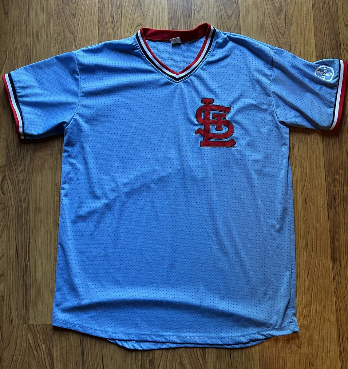 St. Louis Cardinals Powder Blue Mesh Baseball Jersey XL Bayer Sleeve logo