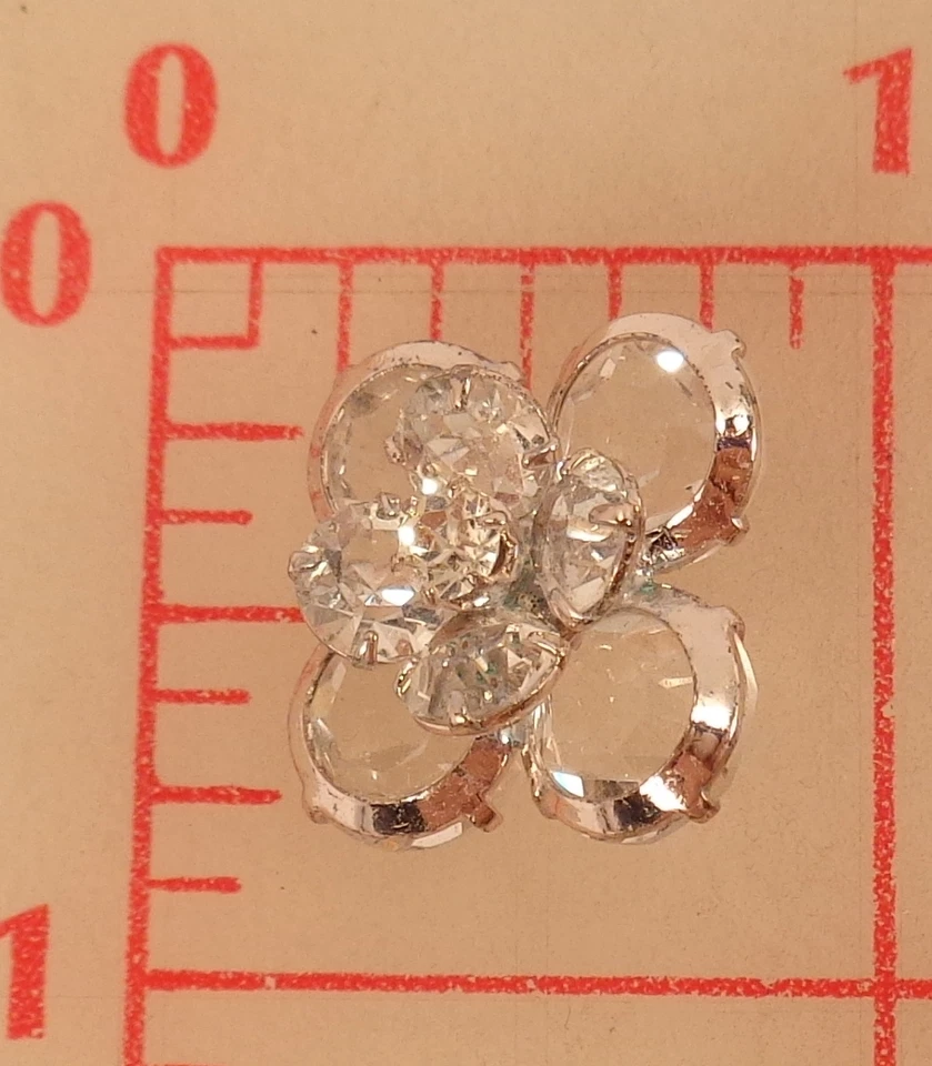 4 Multi Layer 3/4" Silver Rhinestone Czech Shank Buttons 3-D Flower Design #516 - Image 3 of 4