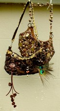 Job Lot Of 2 Super Pretty Little Brown Embellished Taffeta Evening Bags