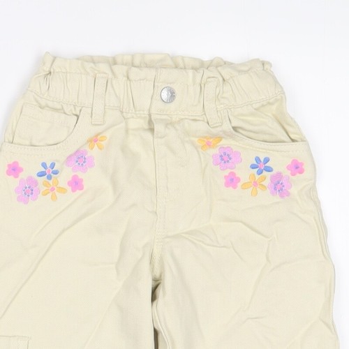 Marks and Spencer Girls Beige Floral Cotton Straight Jeans Size 2-3 Years L20 in - Picture 5 of 10