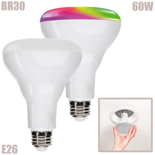 2 Pcs E26 60W BR30 Smart LED Bulbs Color Changing RGBCW WiFi Bluetooth Alexa