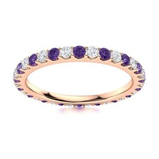 Full Eternity Band 2MM Round Amethyst 925 Sterling Silver Rose Plated Women Ring
