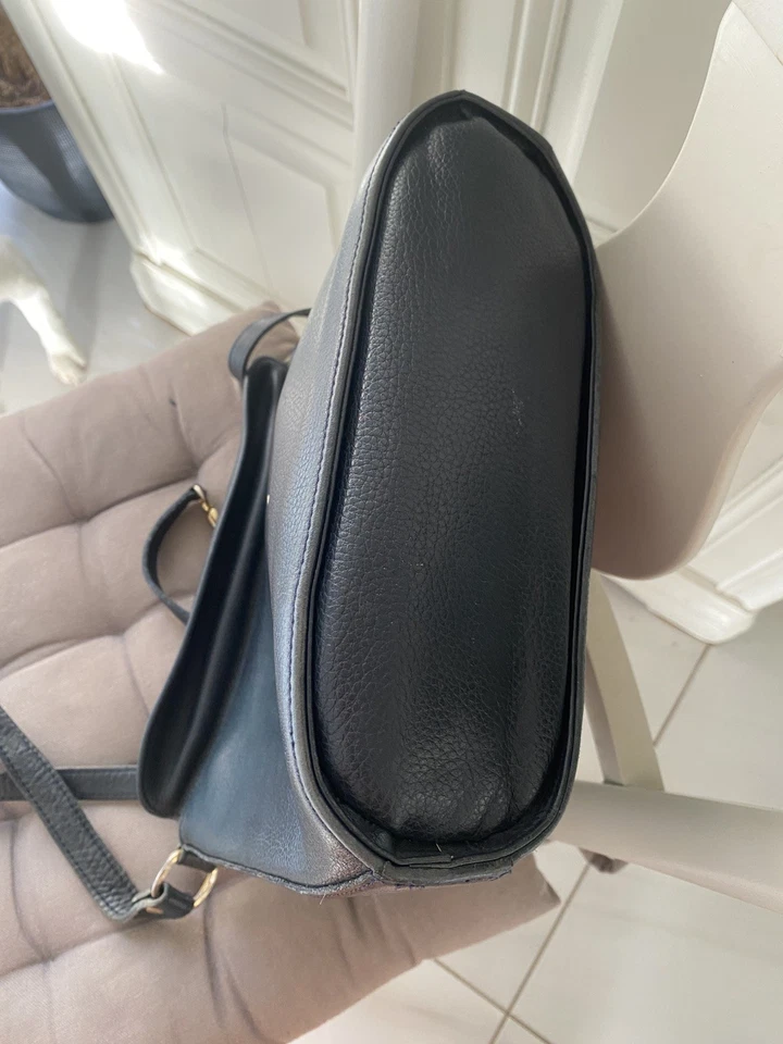 Ancien Sac à Main bleu nuit Longchamp Sac Vintage Cuir grainé Porté Bandoulière - Photo 2/4