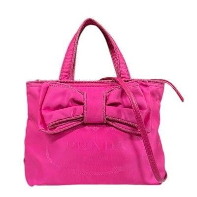 PRADA 1BA084 Schultertasche/Crossbody 2-Wege-Tasche rosa Nylonband Damen gebr...