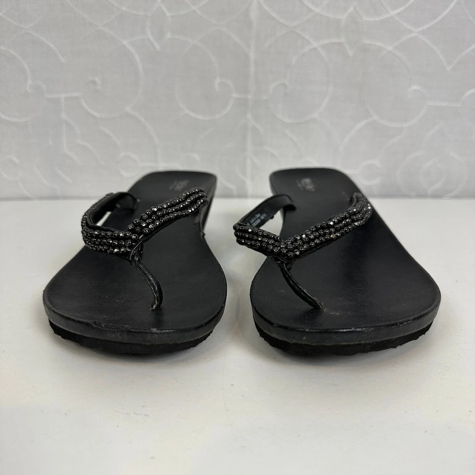 Sandalias Mossimo para mujer talla 8 negras con cuentas correa tacón de cuña chanclas sin cordones Foto 3 de 4