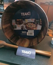 Teak Haus 1502 Medium Salad Bowl & 1513 Utensils NEW 10.2" X 10.2"X 4.3"