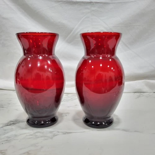 Vintage Anchor Hocking Royal Ruby Glass Vase 6.5" - Set of 2