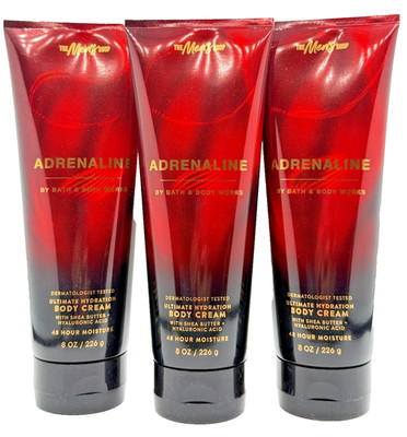 NEW Bath & Body Works Lot of 3 Tubes Men's Adrenaline Hydrating Body Cream 8 oz
