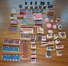 Lot of 54 Mostly 70's-80's Vintage Real Rubber Stamp Collection  extras