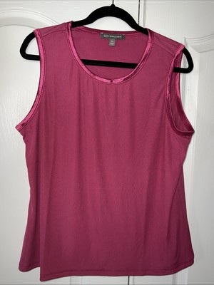 NWT Kate & Mallory Scoop Neck Ribbed Shimmer Trim Tank Top Pink Stretch Layer XL